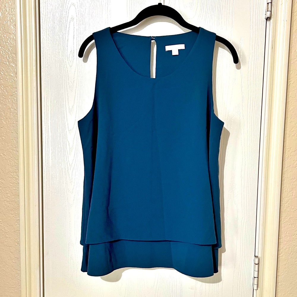 New York & Company Blue Sleeveless Layered Popover Top Small Career Office Work